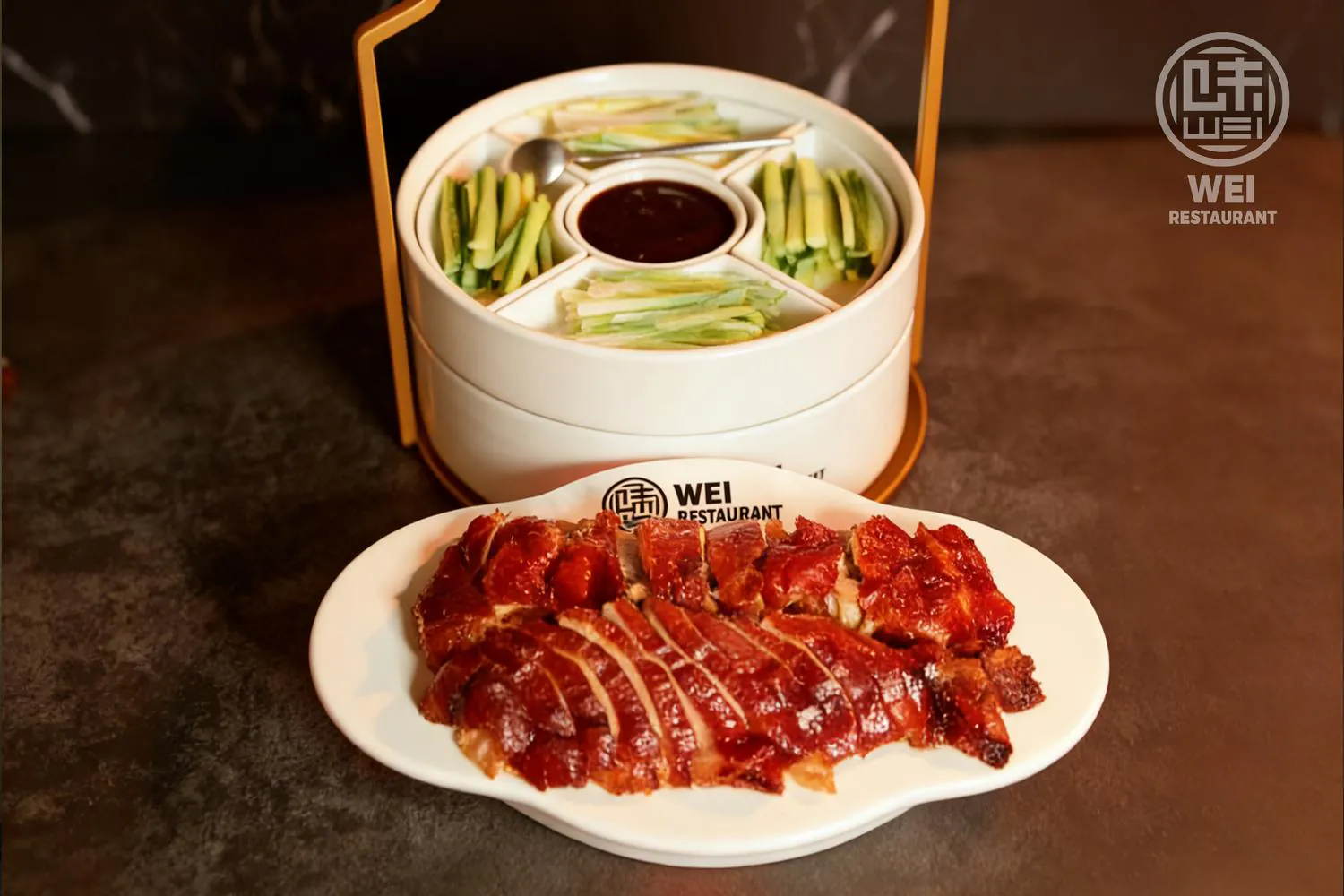 Roast duck with pancakes, scallions, cucumber and hoisin sauce at Wei Restaurant, a Chinese Restaurant in Anchorage